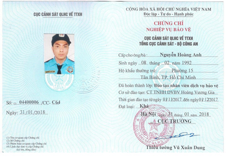 Chứng nhận nhân viên bảo vệ