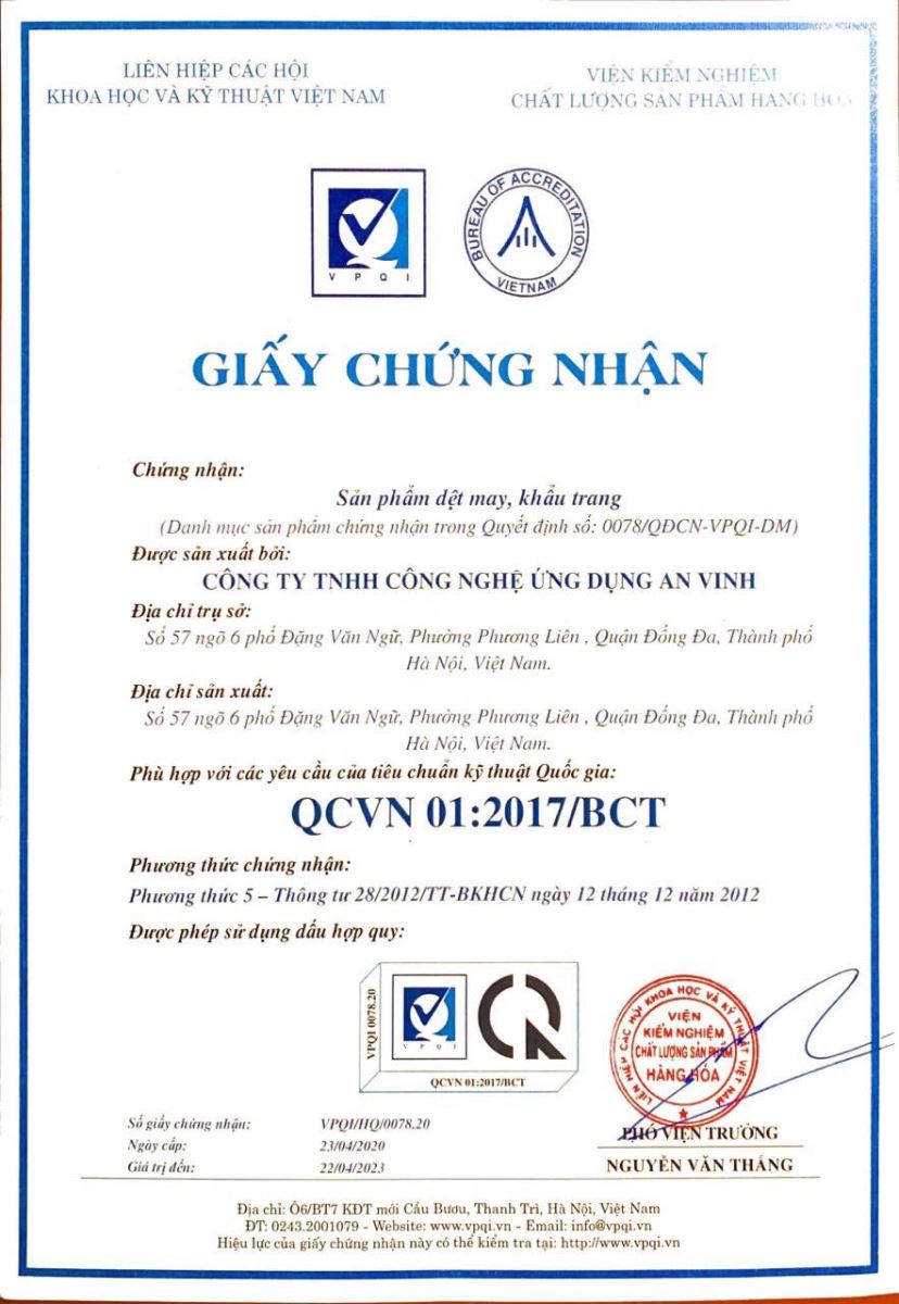 Chứng nhận QCVN - Công Ty TNHH Công Nghệ Ứng Dụng An Vinh