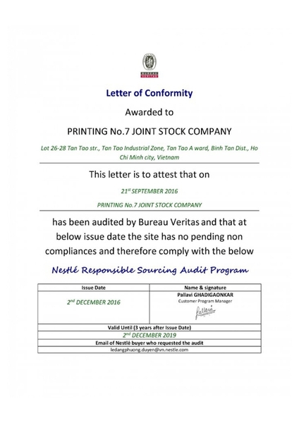 SMETA - In Số 7 - Công Ty Cổ Phần In Số 7