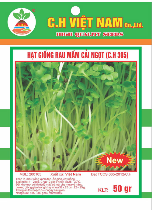 Hạt giống rau mầm cải ngọt - Hạt Giống Cây Trồng C.H Việt Nam - Công Ty TNHH C.H Việt Nam