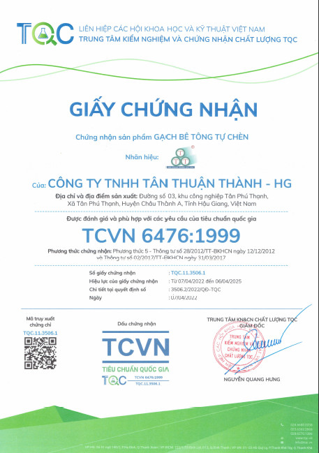 Chứng chỉ, chứng nhận - Công Ty TNHH Tân Thuận Thành - HG