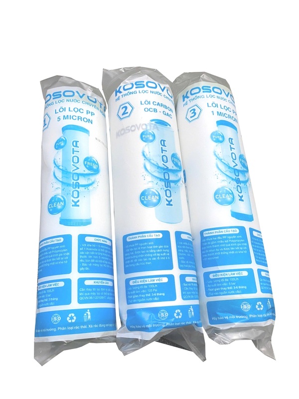 Bộ 3 lõi lọc nước Kosovota 10inch - Kosovota - Hệ Thống Lọc Nước - Công Ty TNHH Một Thành Viên Sản Xuất, Dịch vụ Và Thương Mại Minh Thư