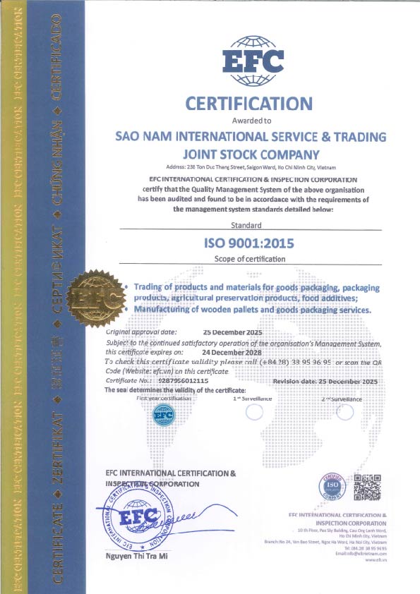 ISO 9001:2015 - Khai Báo Hải Quan Embassy - Công Ty Liên Doanh Embassy