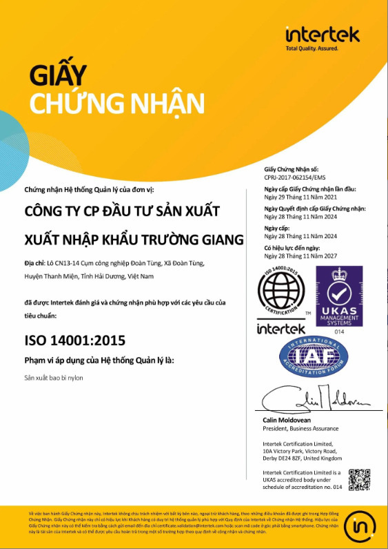 Chứng nhận ISO 14001:2015