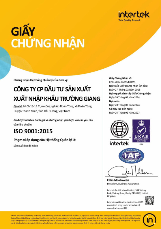 Chứng nhận ISO 9001:2015