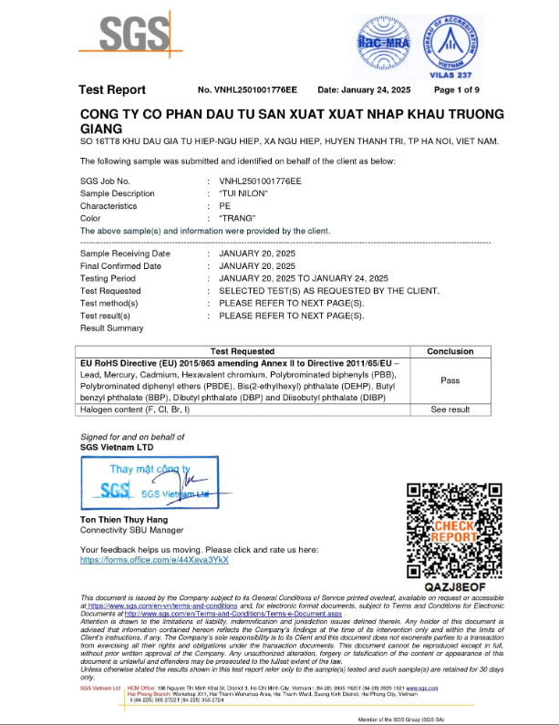 Kết quả test RoHS + Halogen 2025