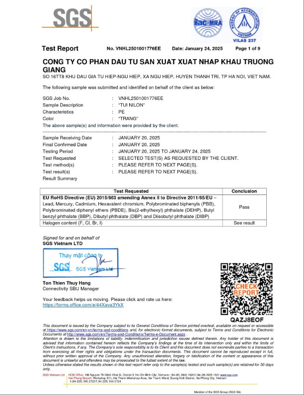 Kết quả test RoHS + Halogen 2025