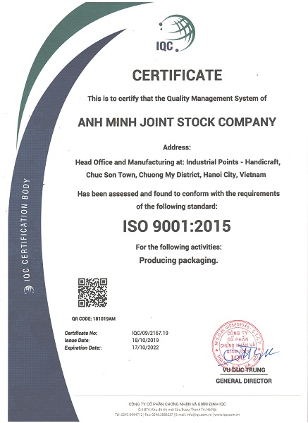 ISO 9001:2015 - Bao Bì Anh Minh - Công Ty Cổ Phần Bao Bì Anh Minh