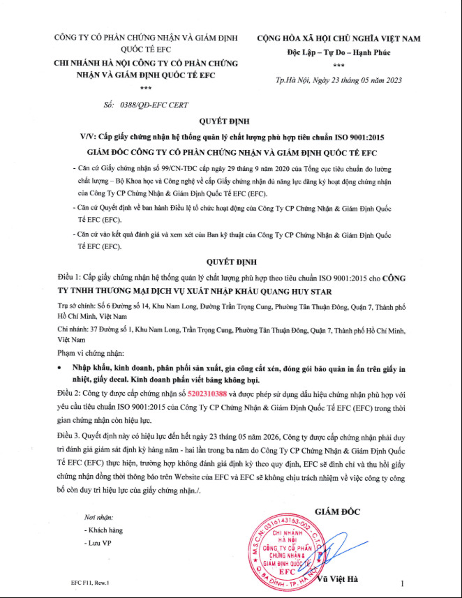 Chứng nhận chất lượng