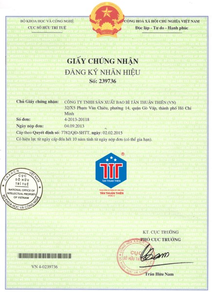 Giấy chứng nhận - Công Ty TNHH Sản Xuất Bao Bì Tân Thuận Thiên