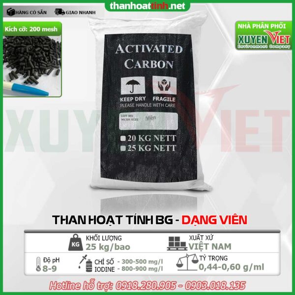 Than hoạt tính gáo dừa xuất khẩu BG - Vật Liệu Lọc Nước Xuyên Việt - Công Ty TNHH Môi Trường Xuyên Việt