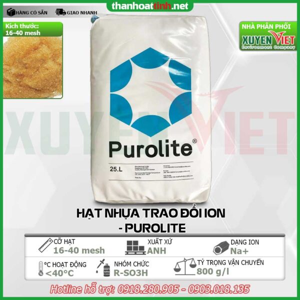 Hạt nhựa Cation Purolite C100 làm mềm nước - Vật Liệu Lọc Nước Xuyên Việt - Công Ty TNHH Môi Trường Xuyên Việt