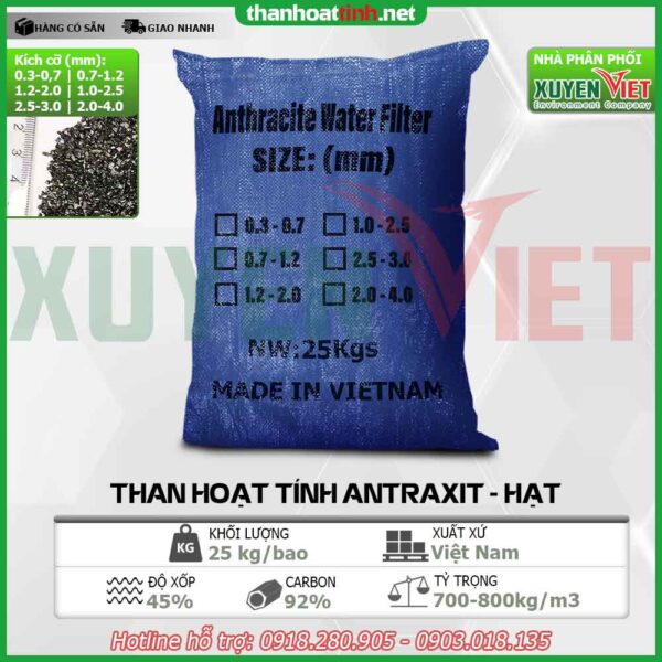 Than hoạt tính Antraxit - Vật Liệu Lọc Nước Xuyên Việt - Công Ty TNHH Môi Trường Xuyên Việt