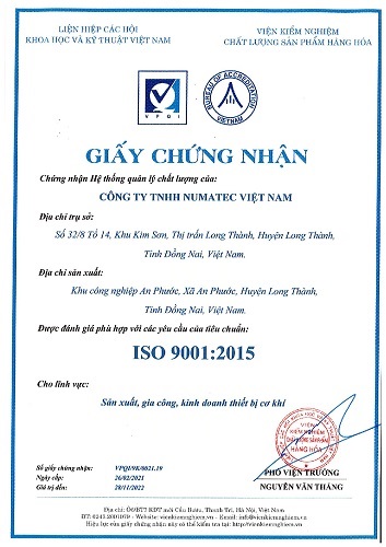 ISO 9001:2015 - Cơ Khí Numatec - Công Ty TNHH Numatec Việt Nam