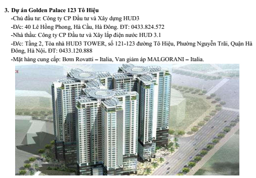 Dự án Golden Palace 123 Tô Hiệu - Vật Tư Ngành Nước Lộc Đức - Công Ty TNHH Một Thành Viên Lộc Đức