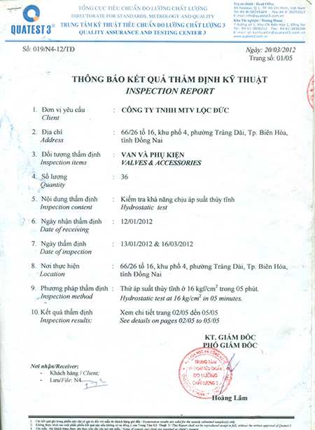 Kết quả thẩm định kĩ thuật - Vật Tư Ngành Nước Lộc Đức - Công Ty TNHH Một Thành Viên Lộc Đức