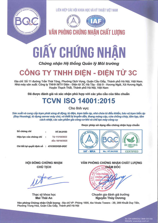 ISO 14001:2015 - 3CElectric - Công Ty TNHH Điện - Điện Tử 3C