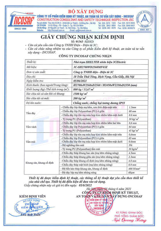 Chứng nhận kiểm định trạm Shelter