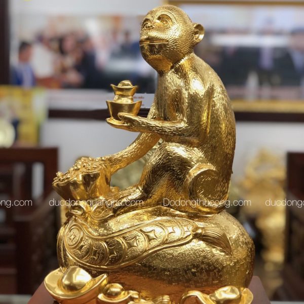 Khỉ ngồi bị tiền dát vàng 9999 - Đồ Đồng Quang Hà - Công Ty TNHH Đúc Đồng Mỹ Nghệ Quang Hà