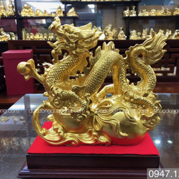 Rồng hồ lô dát vàng 9999 - Đồ Đồng Quang Hà - Công Ty TNHH Đúc Đồng Mỹ Nghệ Quang Hà