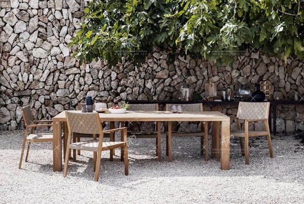 Bộ bàn ăn gỗ ngoài trời mây nhựa 6 ghế RADS-194