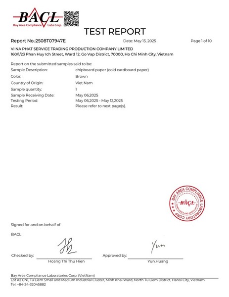 Kiểm định thành phần giấy chipboard - bìa cứng