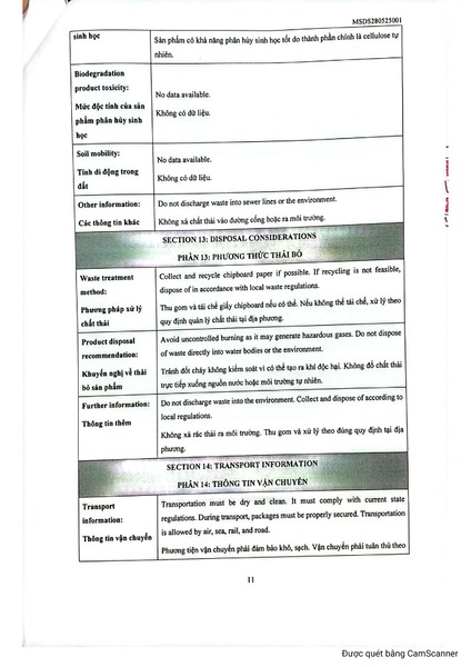 MSDS giấy chipboard - bìa cứng