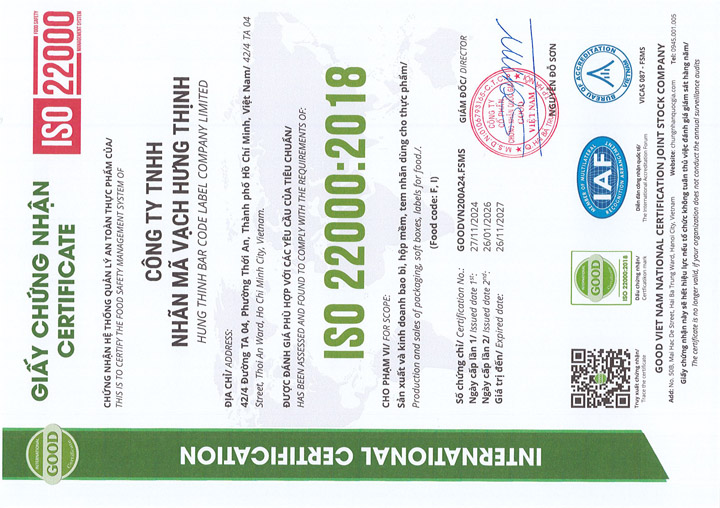 Chứng nhận ISO 22000:2018