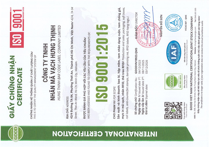 Chứng nhận ISO 9001:2015