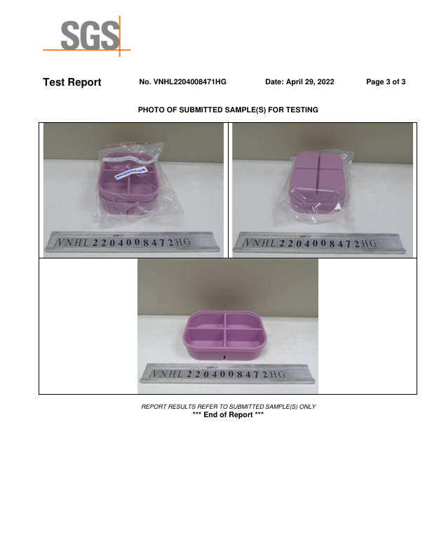 Kết Quả Kiểm Nghiệm SGS – Khay 4 Ngăn - Silicone C.E.S Việt Nam - Công Ty Cổ Phần Giải Pháp Kỹ Thuật C.E.S Việt Nam