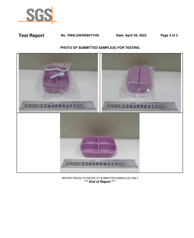 Kết Quả Kiểm Nghiệm SGS – Khay 4 Ngăn - Silicone C.E.S Việt Nam - Công Ty Cổ Phần Giải Pháp Kỹ Thuật C.E.S Việt Nam