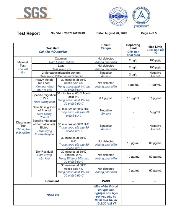 Kết Quả Kiểm Nghiệm SGS – Khay Làm Đá Lớn - Silicone C.E.S Việt Nam - Công Ty Cổ Phần Giải Pháp Kỹ Thuật C.E.S Việt Nam