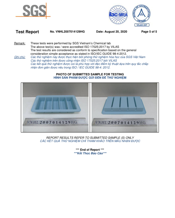 Kết Quả Kiểm Nghiệm SGS – Khay Làm Đá Lớn - Silicone C.E.S Việt Nam - Công Ty Cổ Phần Giải Pháp Kỹ Thuật C.E.S Việt Nam