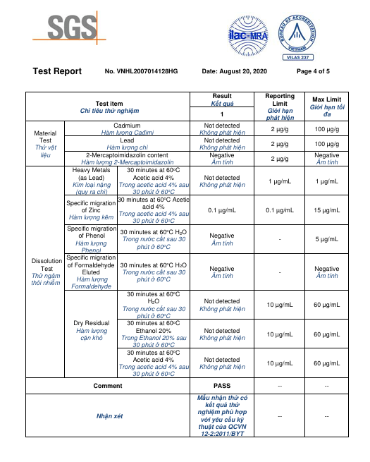 Kết Quả Kiểm Nghiệm SGS – Khay Làm Đá Nhỏ - Silicone C.E.S Việt Nam - Công Ty Cổ Phần Giải Pháp Kỹ Thuật C.E.S Việt Nam