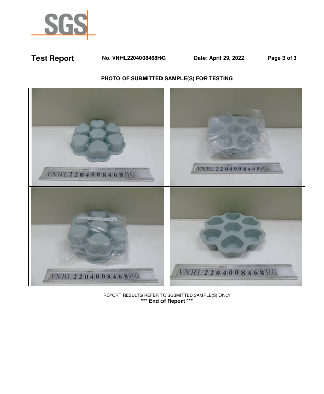 Kết Quả Kiểm Nghiệm SGS – Khay Trái Tim 7 Ngăn - Silicone C.E.S Việt Nam - Công Ty Cổ Phần Giải Pháp Kỹ Thuật C.E.S Việt Nam