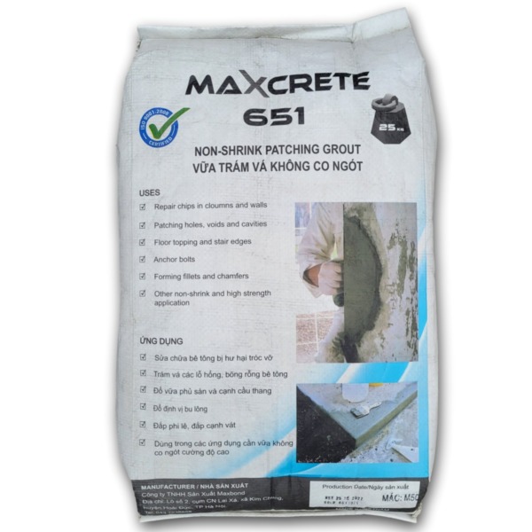Maxcrete 651 25Kg vữa sửa chữa bê tông - Hóa Chất Phương Đông - Công Ty Cổ Phần Vật Liệu Xây Dựng Thương Mại Phương Đông