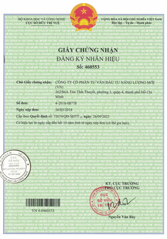 Chứng nhận đăng ký nhãn hiệu - Đèn Chiếu Sáng Sunnova - Công Ty Cổ Phần Tư Vấn Đầu Tư Năng Lượng Mới