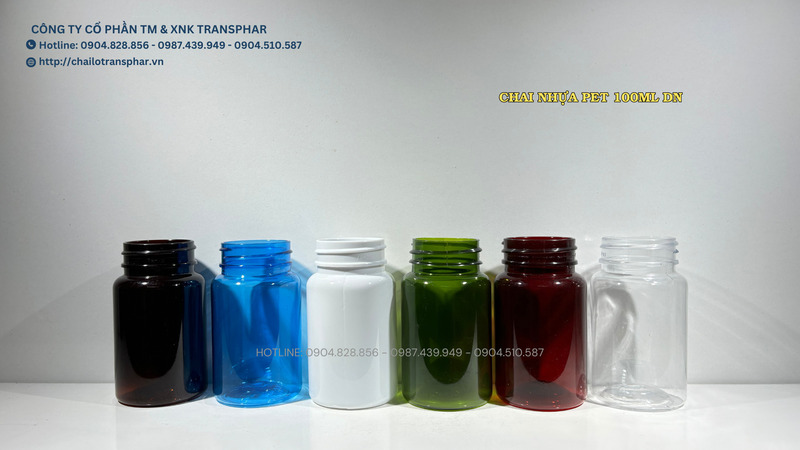 Chai nhựa PET 100ml DN cổ 38 - Chai Thủy Tinh TRANSPHAR  - Công Ty Cổ Phần Thương Mại Và Xuất Nhập Khẩu TRANSPHAR
