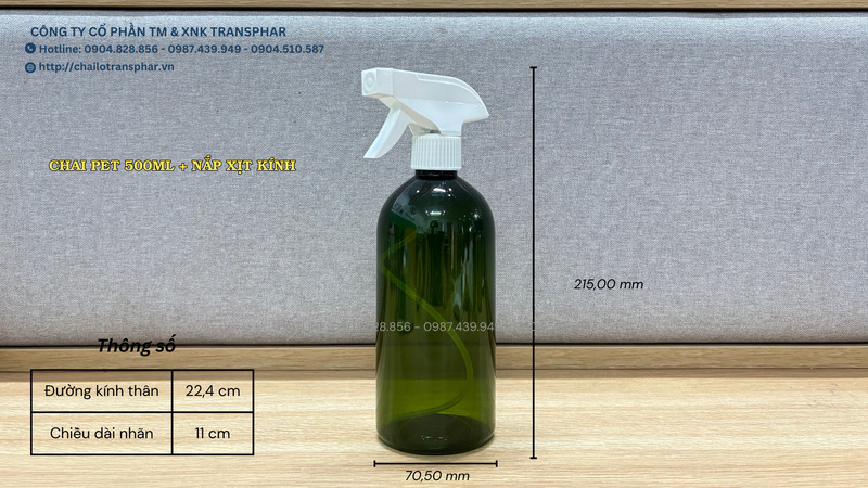 Chai nhựa PET 500ml lùn cổ 28 - Chai Thủy Tinh TRANSPHAR  - Công Ty Cổ Phần Thương Mại Và Xuất Nhập Khẩu TRANSPHAR