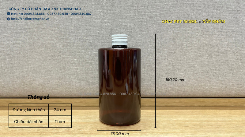 Chai nhựa PET 500ml nâu Love cổ 28 - Chai Thủy Tinh TRANSPHAR  - Công Ty Cổ Phần Thương Mại Và Xuất Nhập Khẩu TRANSPHAR