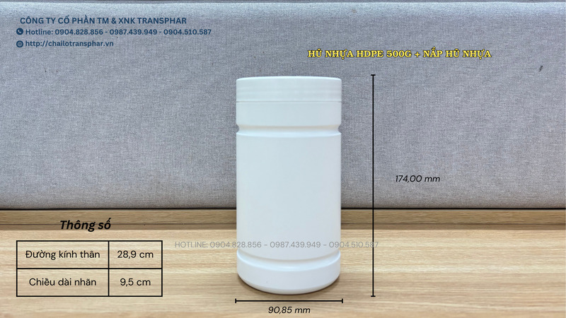 Hũ nhựa HDPE 500g - Chai Thủy Tinh TRANSPHAR  - Công Ty Cổ Phần Thương Mại Và Xuất Nhập Khẩu TRANSPHAR
