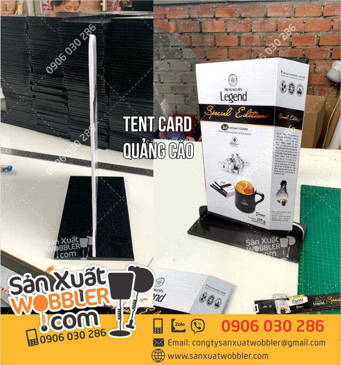 Sản xuất Tent card fomex quảng cáo Cà phê - In ấn Quảng Cáo Quang Hưng - Công Ty TNHH Một Thành Viên In ấn Quang Hưng