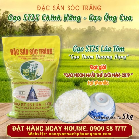 Gạo ST25( ông cua) lúa tôm túi 5kg - Gạo Phương Nam - Công Ty Cổ Phần Lương Thực Phương Nam