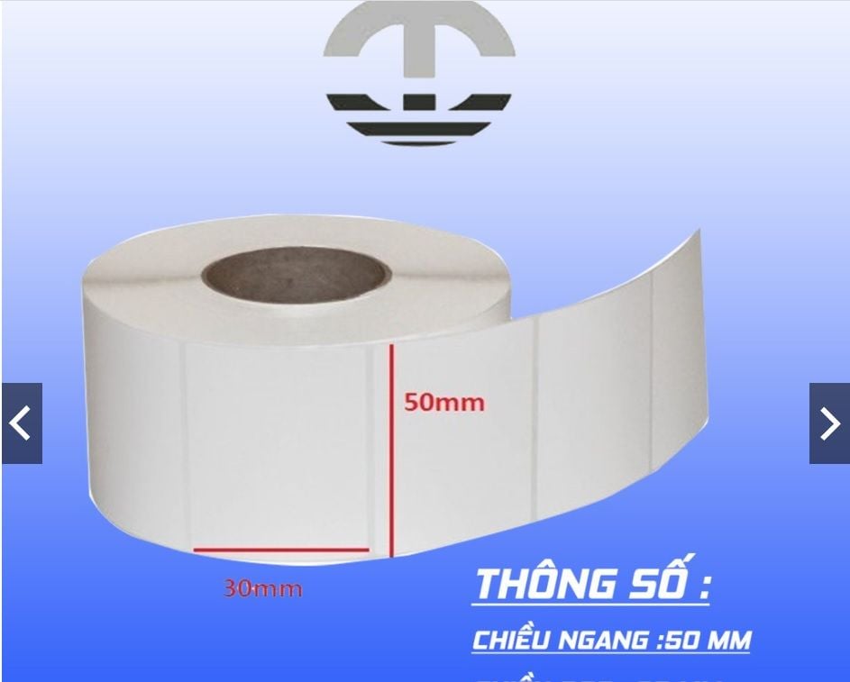 Giấy nhiệt in mã vạch cỡ 50x30mmx50m - Thiết Bị Mã Vạch HT Việt Nam - Công Ty TNHH Tích Hợp Hệ Thống HT Việt Nam
