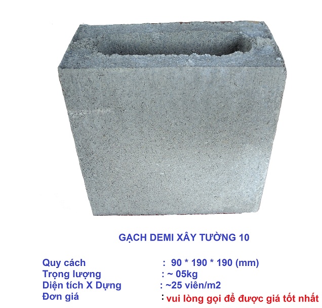 Gạch demi xây tường 10 - Công Ty Trách Nhiệm Hữu Hạn Một Thành Viên Gạch Block Xanh