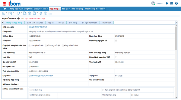 Phần mềm hợp đồng mua vật tư