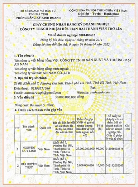 Giấy chứng nhận đăng ký doanh nghiệp