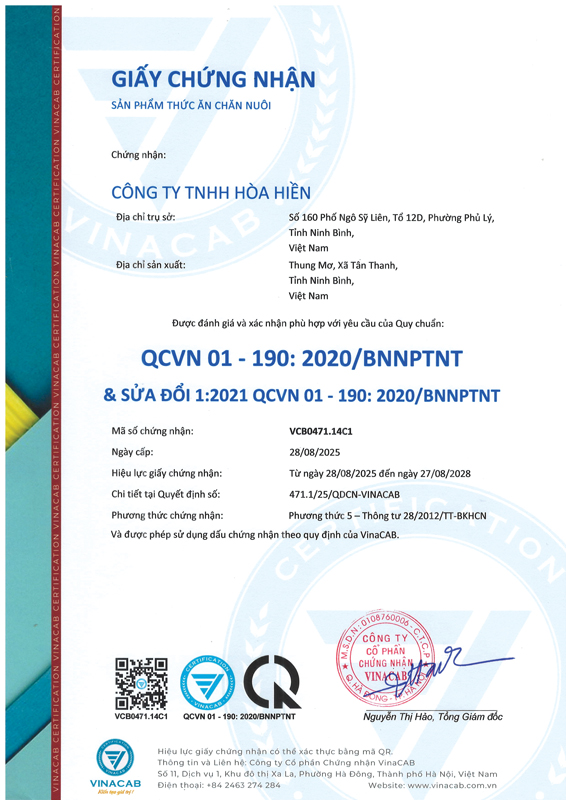 Chứng nhận QCVN - Bột Đá Hòa Hiền - Công Ty TNHH Hòa Hiền
