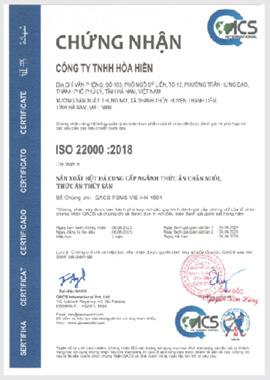 Chứng nhận ISO 22000:2018 - Bột Đá Hòa Hiền - Công Ty TNHH Hòa Hiền