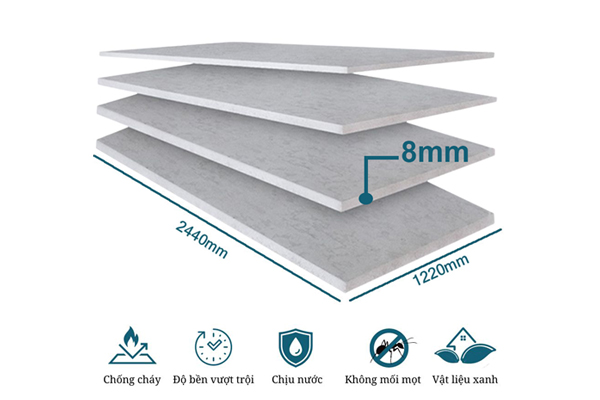 Tấm cemboard dày 8mm - Hạt Nhựa, Tấm Xi Măng Cemboard - Công Ty TNHH Thương Mại I.C.B